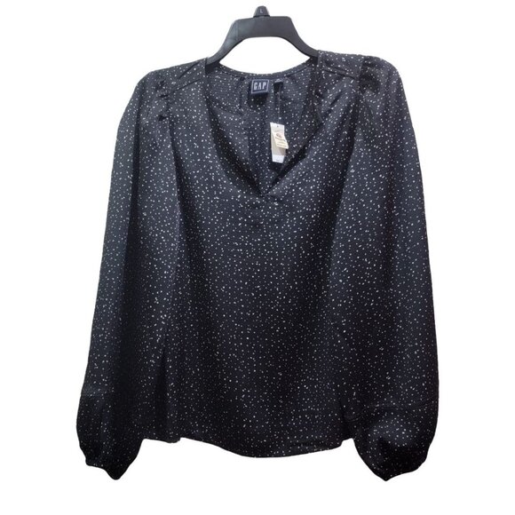 ❤️GAP Womens XS Blouse Split Neck Black White Dot Print Long Sleeve Chiffon New - Picture 2 of 8